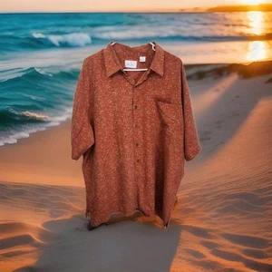 Bill Blass Silk Short Sleeve Button Down Pocket Shirt Men's 2X Orange 1543 - Picture 1 of 9