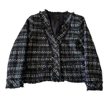 Blazer Ann Taylor Tweed Mujer 2 Flecos Negros Dinero Antiguo Atemporal Sofisticado Foto 1 de 4