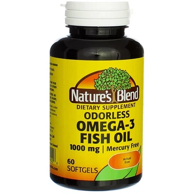 Paquete de 3 geles blandos inodoros de aceite de pescado omega-3 Nature's Blend, 1000 mg, 60 quilates Foto 1 de 4