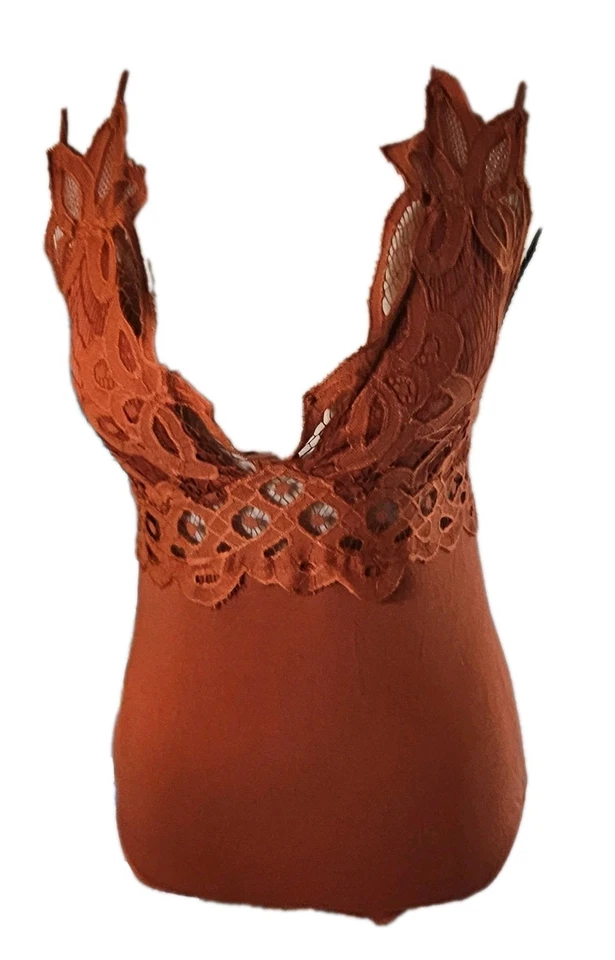 Body de encaje naranja quemado sexy informal, vestido, negocios para mujer talla M Foto 1 de 4