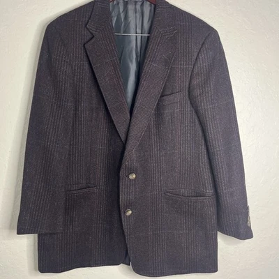 Vintage Austin Reed Men's Wool Blazer, Navy/Purple/Maroon Plaid, Size In Descrip - Image 1 of 4