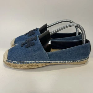 Tory Burch Weston flache Espadrille Damenschuhe Denim & Kalbsleder Logo Größe 8,5 - Bild 1 von 14