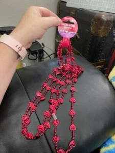 Red Hearts Plastic Beads Necklaces 3 Per Pack 32" Valentine Supplies Decorations - Picture 1 of 2