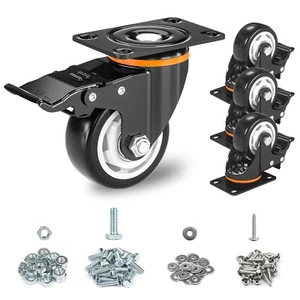 3 Inch Caster Wheels, Heavy Duty 3” Casters Set of 4 with Brake, TONSUM No Noise - Picture 1 of 6
