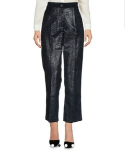 8pm Pants Velvet Ribbed Coated High Waist Flare Wide Cropped Italy Black Snake L - Picture 1 of 12
