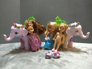 Set Of 3 Mattel Barbie Island Princess Kelly Dolls & 2 Tiki Elephants Used READ - Picture 1 of 11