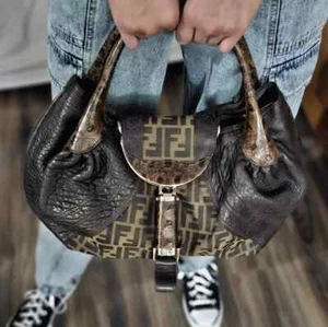 Fendi Hobo Bag Zucca Canvas Leather Shoulder Hand Bag Brown Authentic - Picture 1 of 6