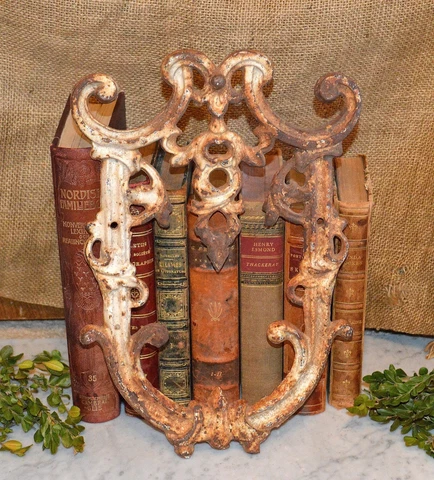 Antique Rustic Cast Iron Architectural Fragment Pediment Plaque Cover