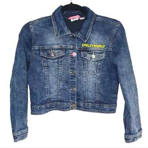 SMILEY WORLD Kids Jean Jacket Yellow Smiley Face Girl's Size 12 - Picture 1 of 10