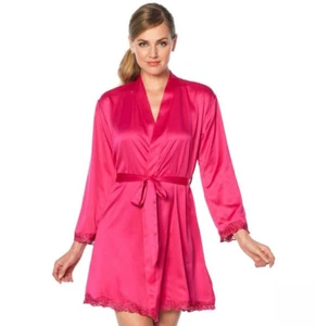 Rhonda Shear Women's Satin And Lace Robe Fuchsia, Medium - Picture 1 of 2
