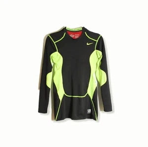 Nike Shirt Pro Combat Hyperwarm Dri Fit Black Neon Green Long Sleeve Boys Size L - Picture 1 of 12