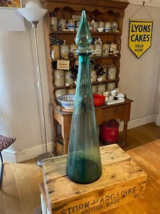 Vintage Tall Clear Green Glass Hand-Blown Genie Bottle / Decanter – Great! - Picture 1 of 5