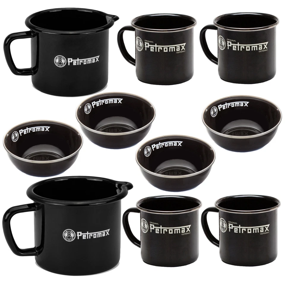 Emaille Milchtopf Petromax schwarz Becher Schale Campinggeschirr Outdoor Kochen - Bild 1 von 1