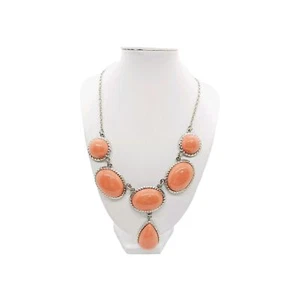 Women's Necklace Orange Tear Drop Oval Silver Tone Lucid Bubble Statement - Imagen 1 de 7