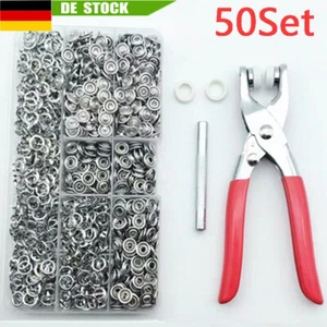 50 Set Druckknopf Druckknöpfe Nähfrei Buttons Werkzeug Ring Mit Druckknopfzange - Bild 1 von 6