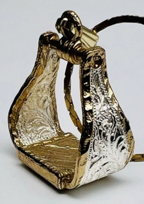 Gold & Silver Tooled Leather Pattern Stirrup Pendant Slide Necklace 20" to 28" - Image 1 of 4