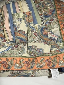 CHAPS CORAL SANDS Paisley Stripe Comforter Bed Skirt Pillow Shams King Size RARE - Picture 1 of 13
