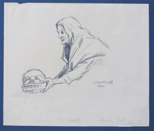Selling Fruit Barcelona Spain Pencil Drawing EDWARD C. CASWELL Illustrator N.Y. - Bild 1 von 4