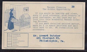 "Tarjeta publicitaria de limpieza al vacío de la década de 1910: "The Golden Opportunity" - sin usar Scott UX22 - Imagen 1 de 2