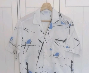 Vintage Asdale Cuban Collar Shirt Medium Splatter White 80s 90s - Picture 1 of 7