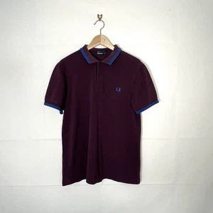 Fred Perry Polo Shirt Men’s Burgundy UK Size Medium Cotton Twin Tipped - Picture 1 of 8