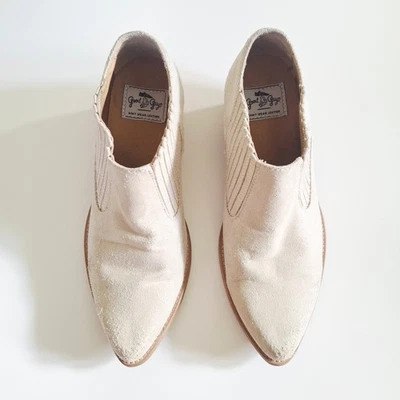 Good Guys Dont Wear Leather Beige Vegan Suede Boho Western Ankle Boots Size 38/8 - Image 1 of 4