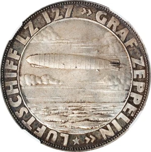 GERMANY WEIMAR   1928  Zeppelin "LZ 127"  Silver Medal NGC Certified MS65 - Picture 1 of 6