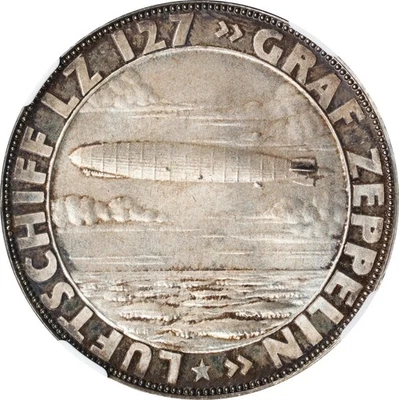GERMANY WEIMAR   1928  Zeppelin "LZ 127"  Silver Medal NGC Certified MS65 - Image 1 of 4