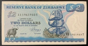 1983 ZIMBABWE PAPER MONEY - 2 DOLLARS UNCIRCULATED BANKNOTE! - Picture 1 of 2