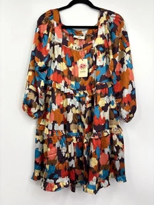 Entro Square Neck Tiered Long Sleeve Dress Babydoll Boho Large NEW - Picture 1 of 6