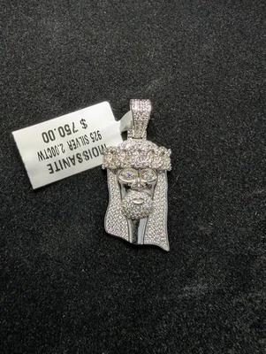 Кулон из чистого серебра 925 пробы с ледяным муассанитом кубинская корона Майами с изображением Иисуса - Изображение 1 из 4