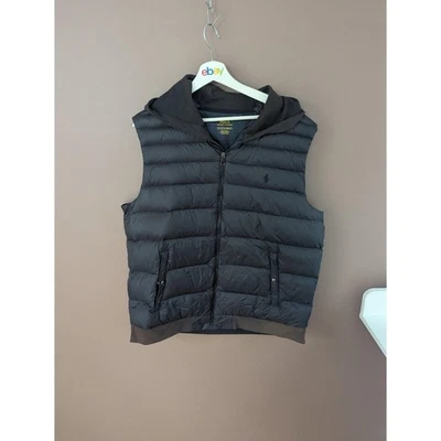 Polo Ralph Lauren Vest Mens XL Black Hooded Puffer Quilted Plaid Lined Full Zip - Image 1 of 4