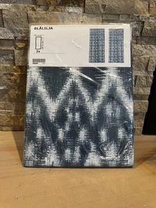 New Ikea Blalilja Curtain Panel Set Blue White 57” X 98.5” Ikat Lightweight - Picture 1 of 4