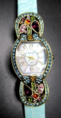 Reloj HEIDI DAUS Correa de Cuero Azul Turquesa Cristal Colorido Foto 1 de 4