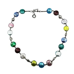 Antica Murrina Venezia Italian Multicolor Foil Art Glass Beaded 19" Necklace - Picture 1 of 5
