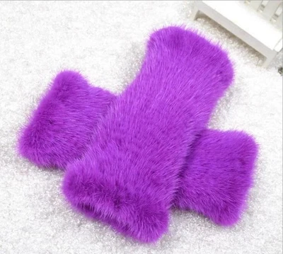 Women's Real Mink Fur Gloves Resilient Fingerless Knitted Wrist Mittens Sleeves - Image 1 of 4