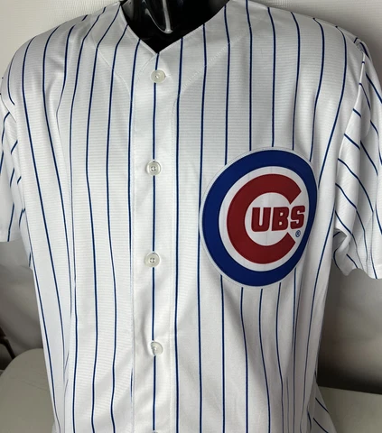 Majestic Chicago Cubs MLB Jersey NEW Pinstripes Cool Base Big Logo Patch Sz L Cover