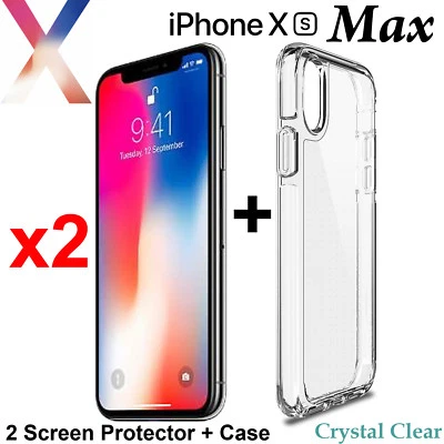 Para Apple iPhone Xs MAX Funda Transparente y x2 Película Protectora Pantalla Frontal Suave Foto 1 de 4