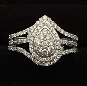 10k White Gold 1 CT TW Diamond Pear Shaped Ring 3.2g - Picture 1 of 15