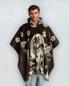 Alpaca Poncho with Hood brown | Soft Wool | Native Design | Navajo | Wolf & Moon - Picture 1 of 11