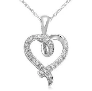 10K White Gold Heart Diamond Pendant Neckalce 18" - Picture 1 of 1