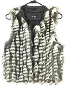 Mossimo Womens Faux Fur Sleeveless Vest Size XS Petite Black White - Picture 1 of 4