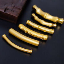 Pure 999 24K Yellow Gold Women Lucky Bamboo Coin Long Elbow Tube Pendant 