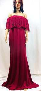 Maternity Long Dress Ruffles Lace Off Shoulder Stretchy Maxi Photography Size XL - Picture 1 of 10