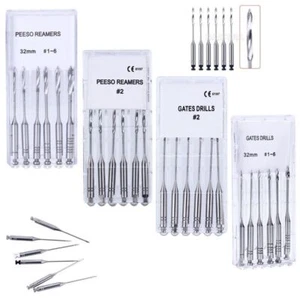 Dental Endodontic Root Canal Files Peeso Reamers/GATES DRILLS 28/32mm #1-#6 - Picture 1 of 19