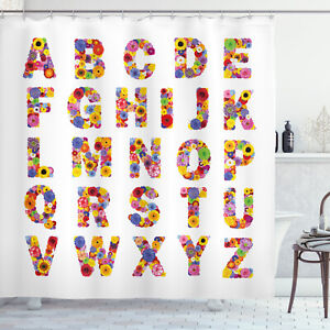 Letters Shower Curtain Colorful Flora Alphabet Print for Bathroom
