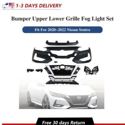 Front Bumper Upper Lower Grill Fog Lights For 2020 2021 2022 2023 Nissan Sentra - Image 1 of 4