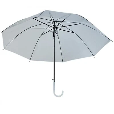 Ombrello Automatico Trasparente con Manico Curvo Bianco per Foto Sposa Pioggia - Immagine 1 di 4