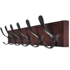 Coat Rack Wall Mount - Wooden Brown Wall Coat Hook, Wall Coat Hanger Rack wit... - Picture 1 of 5