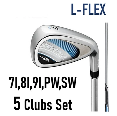 PRGR LADIES SWEEP IRON 5 CLUBS SET #7, 8, 9, PW, SW L-FLEX GRAPHITE BLUE - Image 1 of 4